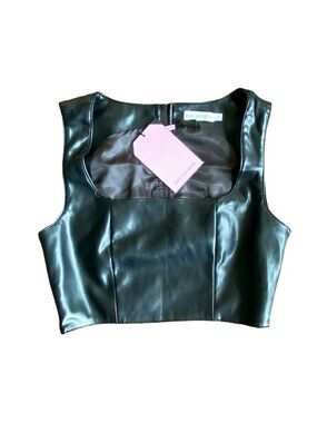 Avec Les Filles Black Faux Leather Sleeveless Crop Top Size XS NWT
